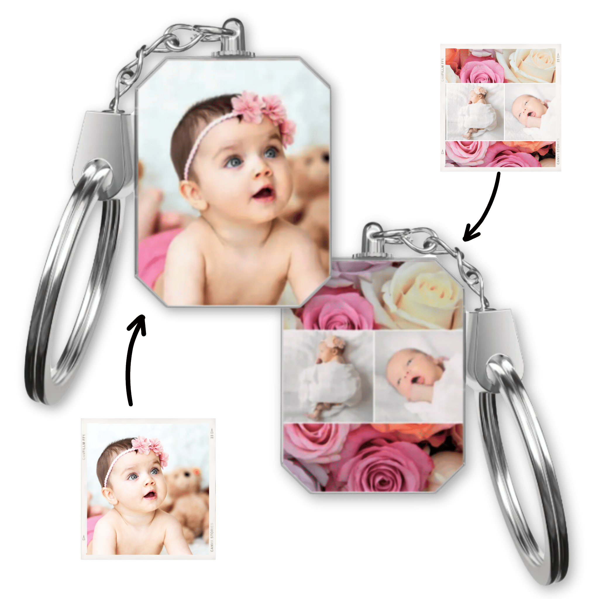 Personalized Double-Sided Crystal Keychain with 2 Photos