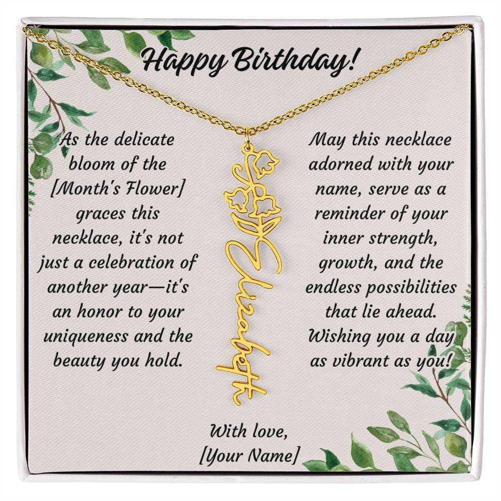 Customizable Name Necklace with Birthday Flower